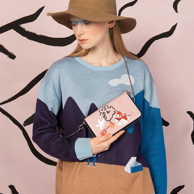 YIZISTORE原創長款錢包PU印花多卡位兩折錢夾手機包休閑單肩小包 - 侧背包/斜挎包 - 其他材质 