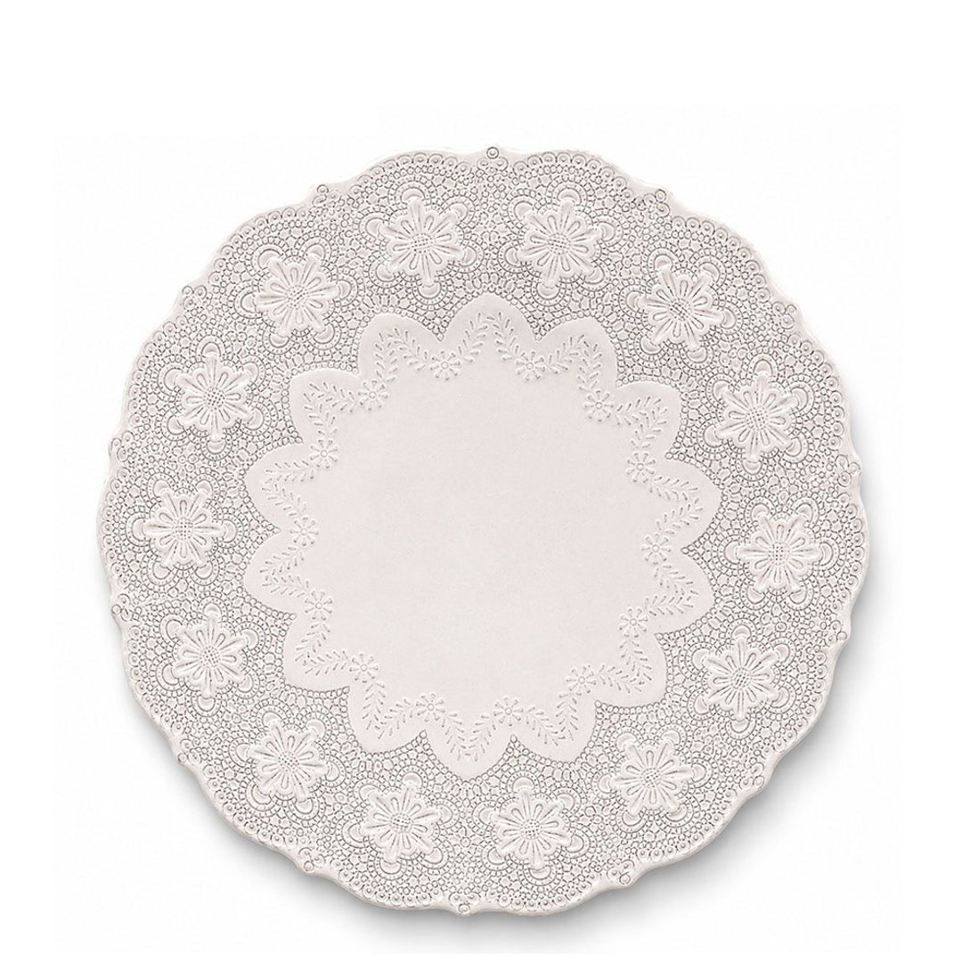 意大利 VBC casa 手工浮雕蕾丝系列 33cm 餐盘 米白色 - 盘子/餐盘/盘架 - 陶 白色