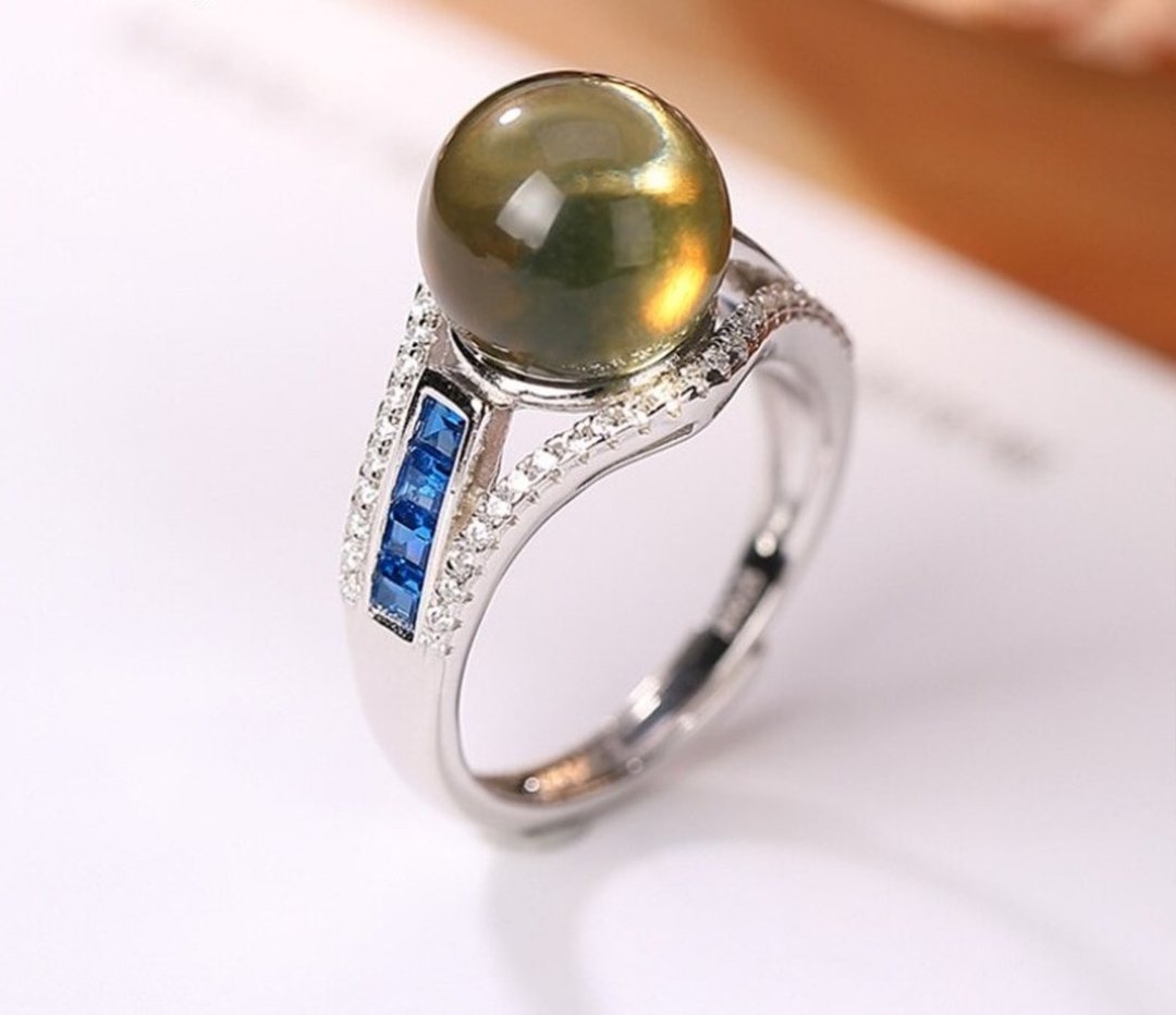 Luxury Blue Amber Rings Women Shinning Zircons Crystals Rings Elegant Lady Party - 戒指 - 纯银 银色