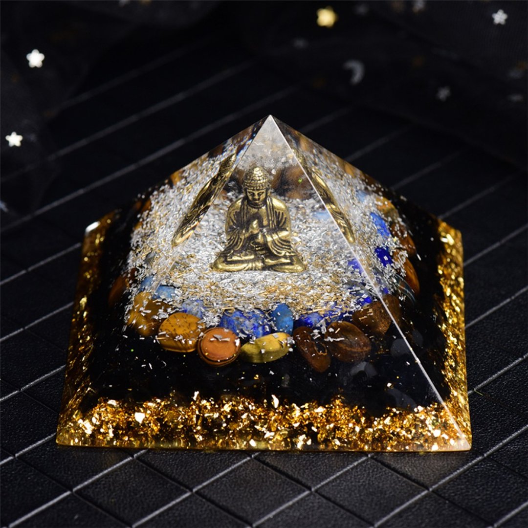 大金字塔奥根Orgonite铜佛奥罡塔脉轮冥想能量青金石虎眼石黑曜石 - 摆饰 - 树脂 