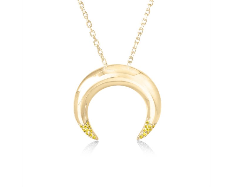 黄钻石纯银月牙形吊坠 哥特式月亮项链 倒挂半月形巫婆女巫坠子 - 项链 - 纯银 黄色