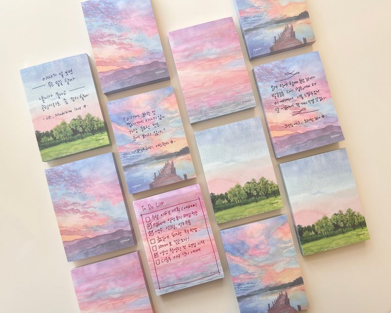 记事本（长方形），夏日夕阳/基于水彩插图的设计 - 便条纸/标签贴 - 纸 多色