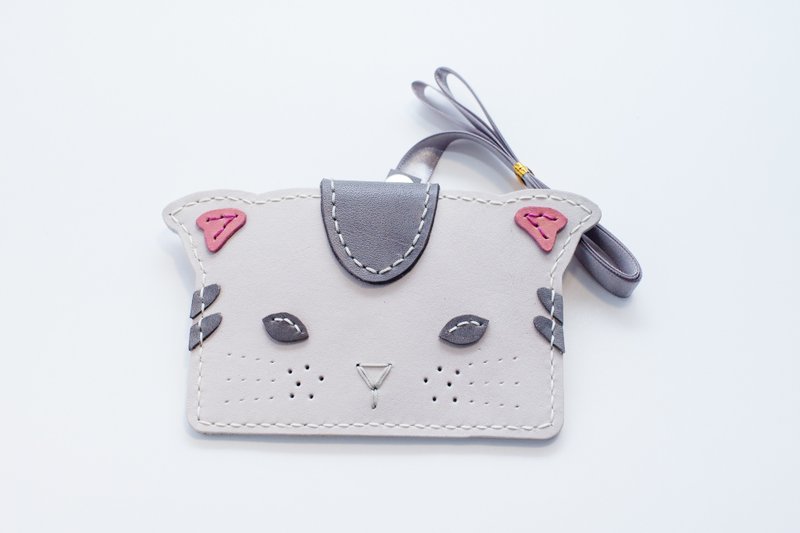 森林小伙伴 / 折耳猫 / 皮革证件吊牌 - 证件套/卡套 - 真皮 白色