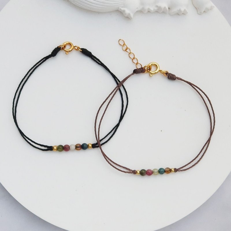 【水晶蜡绳系列】多彩碧玺圆珠手绳 | 正能量极细蜡绳 | 大员囡仔 - 手链/手环 - 半宝石 多色