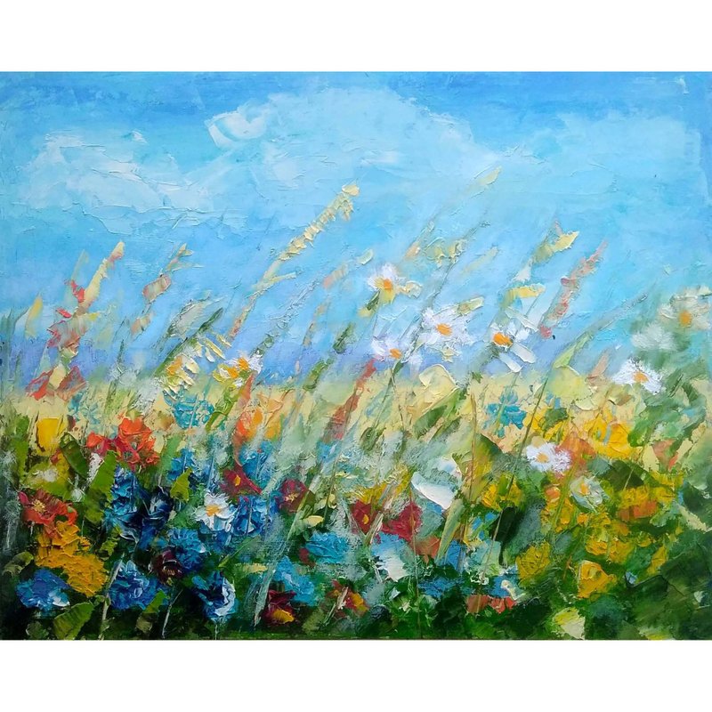 Meadow Flower Original Oil Painting, Field Wall Art, Floral  Art. 手工油畫, 油畫原作 - 海报/装饰画/版画 - 其他材质 多色