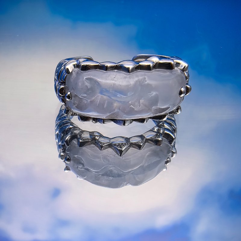 纯银系列 - 冰种飘紫翡翠纯银开口戒指 - 戒指 - 宝石 