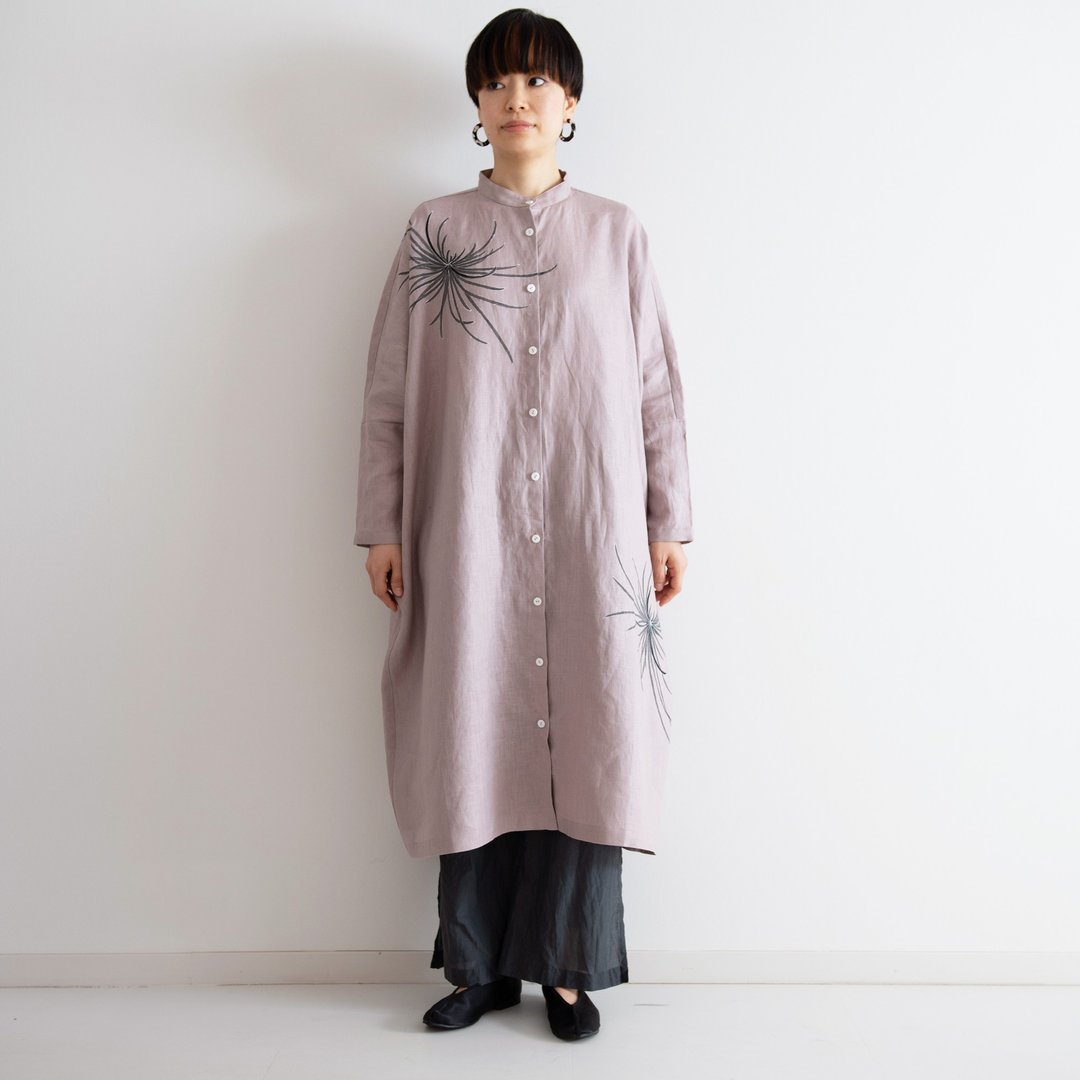 Stand collar shirt dress Sumiiro Rangiku - 洋装/连衣裙 - 棉 粉红色