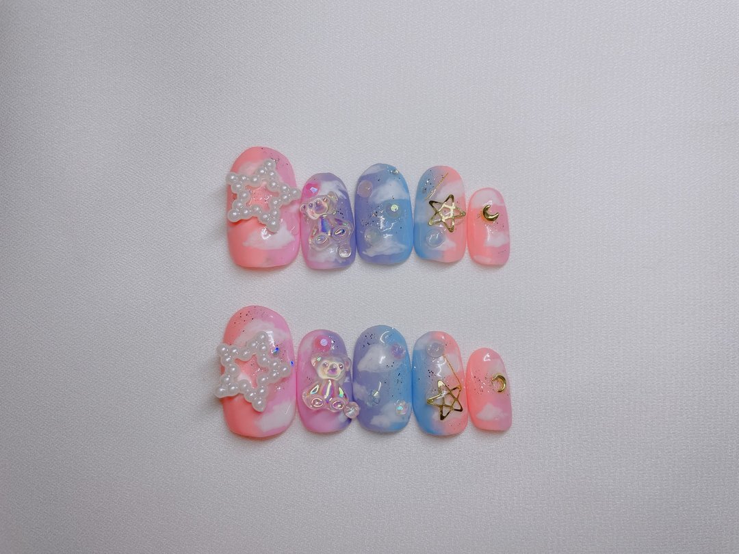 Press on Fake gel nails - mermaid style green hologram cat eye - 其他 - 塑料 多色