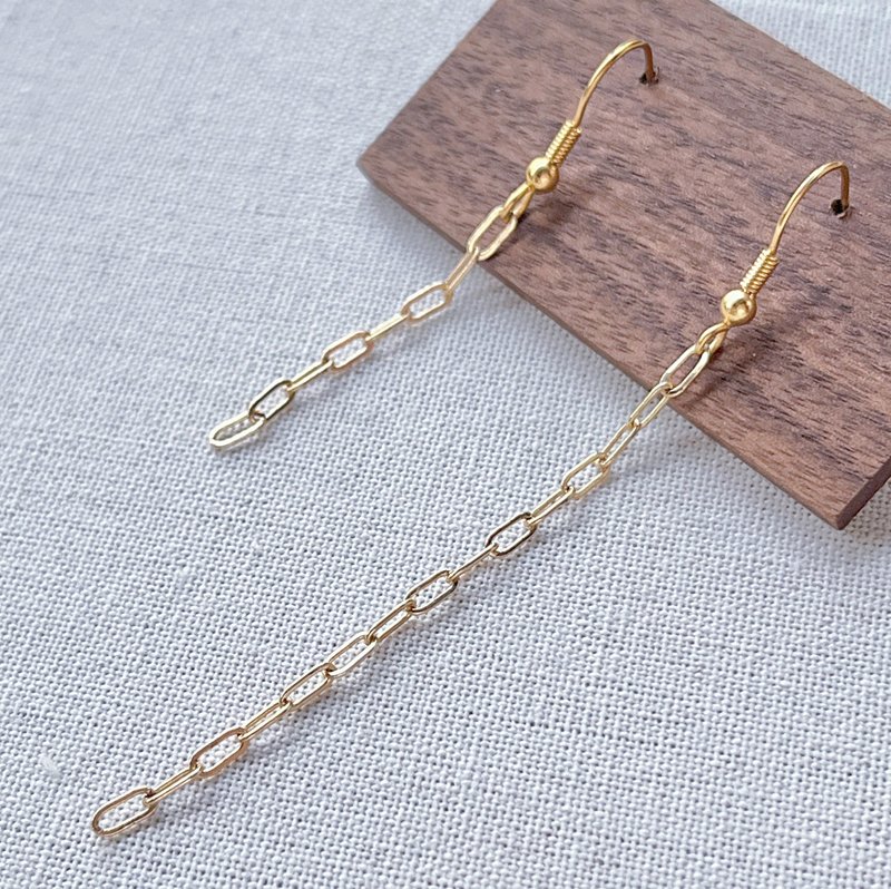 14K包真金不对称链条耳环 - 耳环/耳夹 - 其他材质 金色