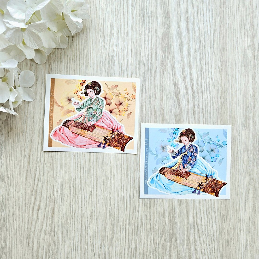yehee_东方韩服贴纸_红莲_蓝绿 - 贴纸 - 纸 