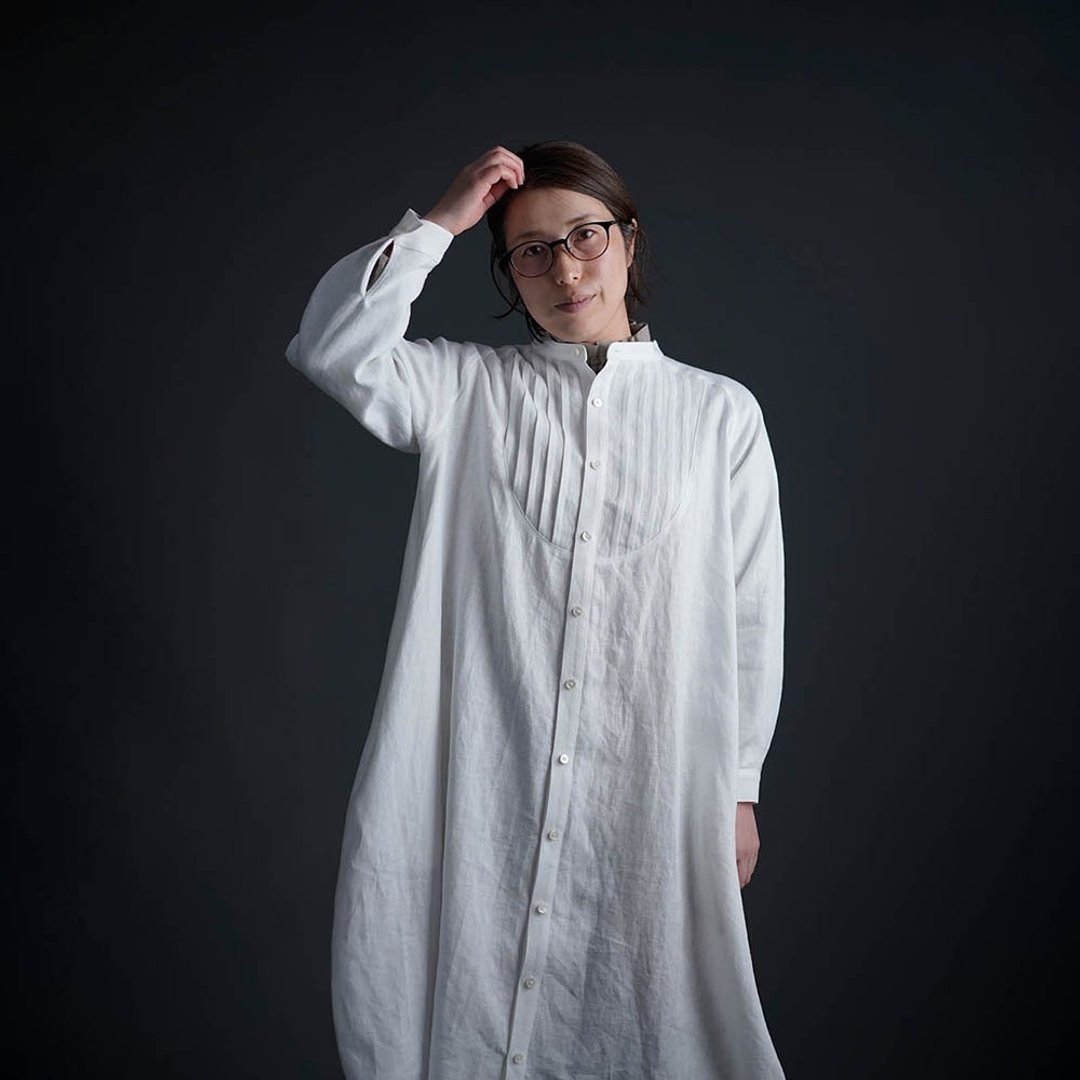 wafu - 純亞麻洋裝 Midweight Linen Cocoon Dress / White a081k-wht2 - 洋装/连衣裙 - 亚麻 白色