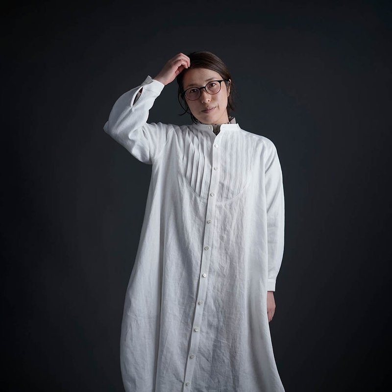 wafu - 純亞麻洋裝 Midweight Linen Cocoon Dress / White a081k-wht2 - 洋装/连衣裙 - 亚麻 白色