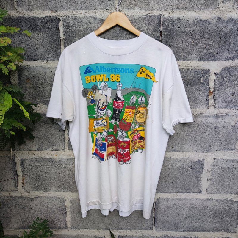 Vintage 1996 Albertsons Bowl Snack Food Football T-Shirt - 男装上衣/T 恤 - 棉．麻 白色