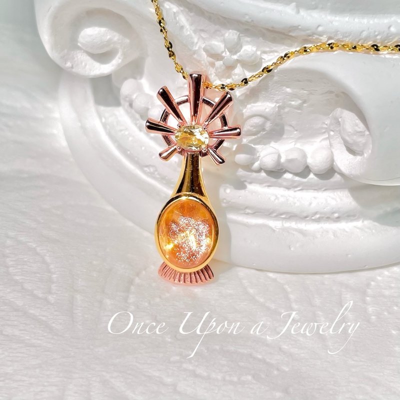 调香魔法 : 日之雫 | 香水瓶 太阳石 925 银镀 k 金 吊坠 - 项链 - 宝石 橘色