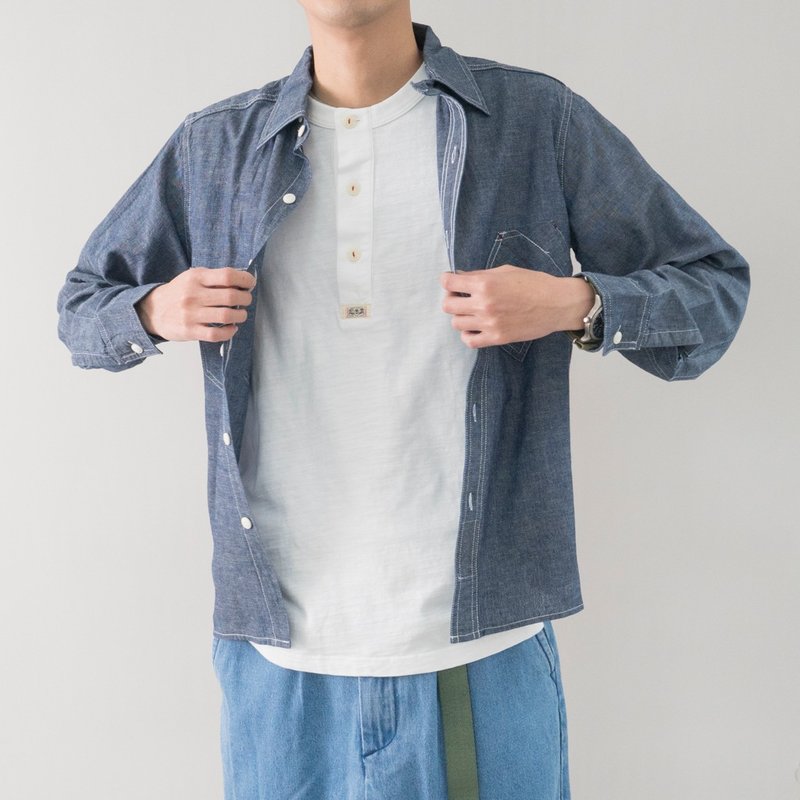 夏季日系搭配 纯棉竹节棉面料亨利领短袖TEE恤 舒适透气 质感一流 - 男装上衣/T 恤 - 棉．麻 白色