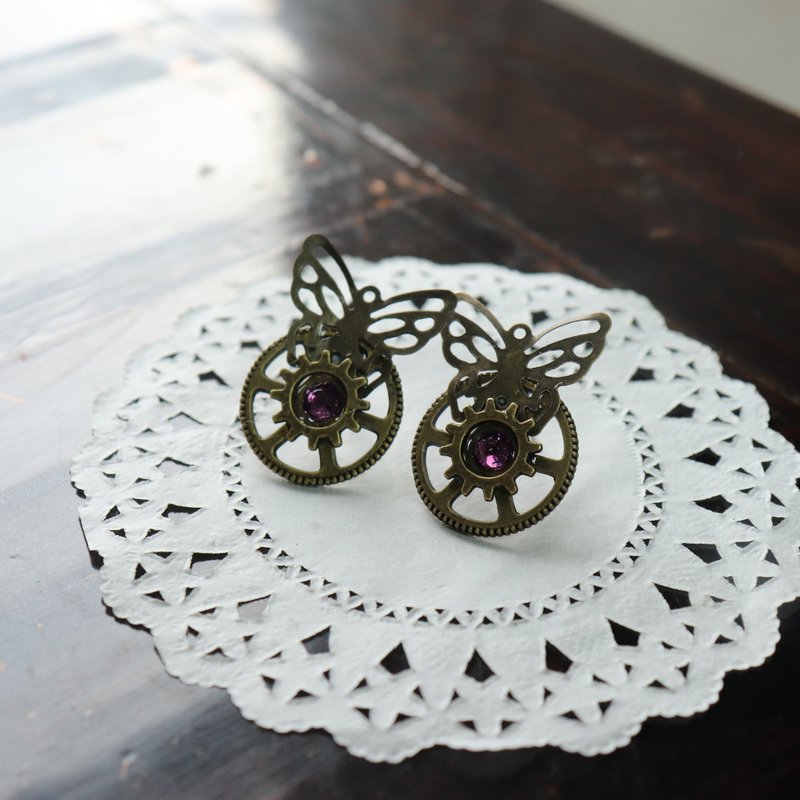 蝴蝶 齿轮 古青色 耳环/耳夹 - 耳环/耳夹 - 其他金属 