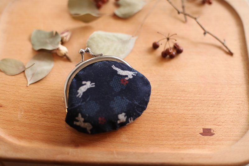 【好日手作】日式和风玉兔口金零钱包  - 零钱包 - 棉．麻 蓝色