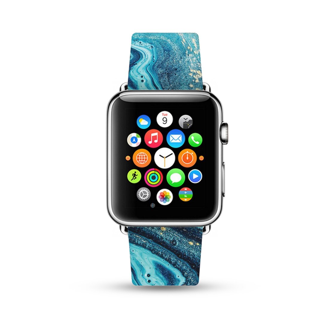 海洋蓝海洋玛瑙 Apple Watch 真皮手表带 38 40 42 44 mm -301 - 表带 - 真皮 蓝色