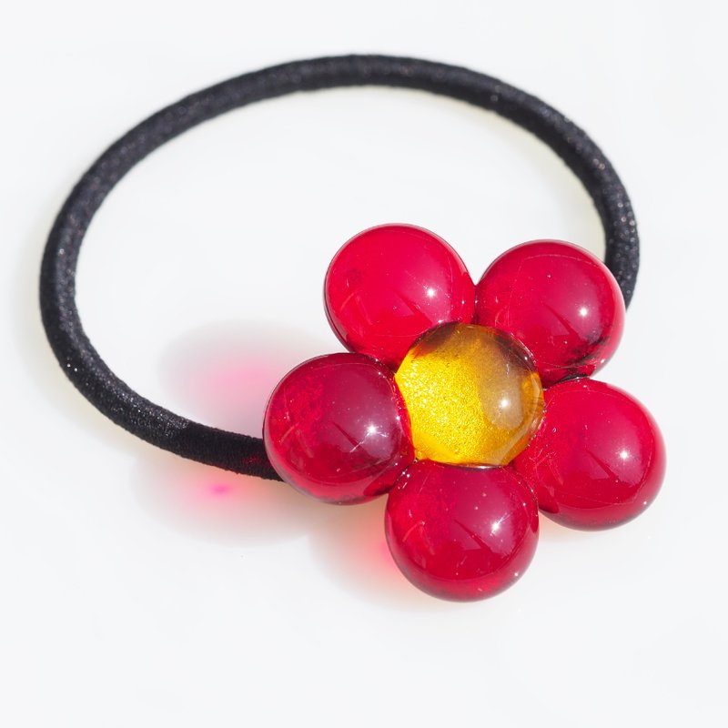 盛开玻璃花手工发圈【红色】可更换为发钩【接单制作】 - 发饰 - 玻璃 红色