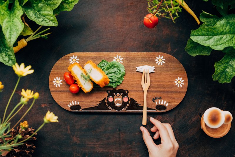 Grumpy Hungry Bear Teak Plate - 盘子/餐盘/盘架 - 木头 咖啡色