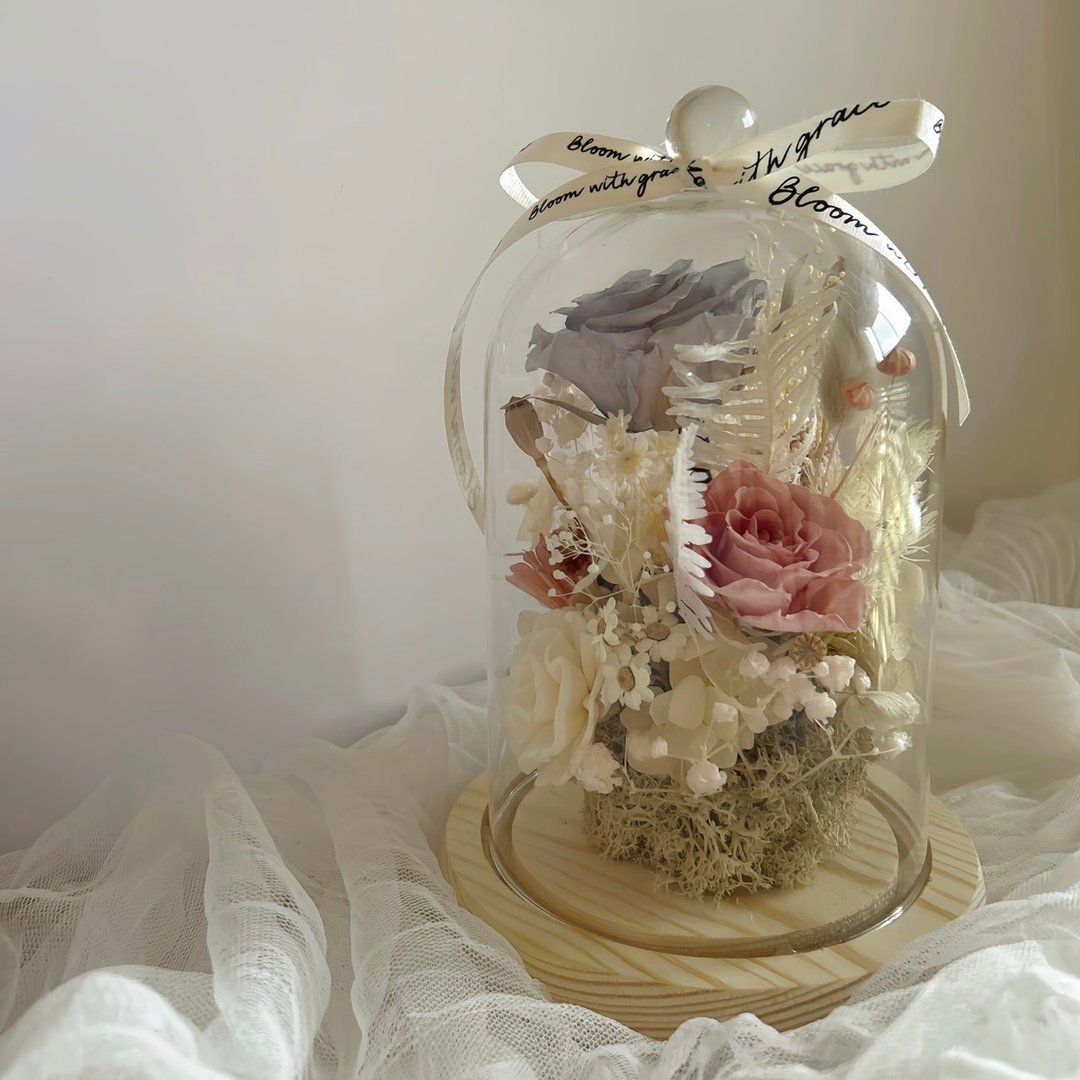 永生花玻璃盅 莫兰迪色系玫瑰・生日礼物・情人节送礼・居家疗愈 - 干燥花/捧花 - 植物．花 透明