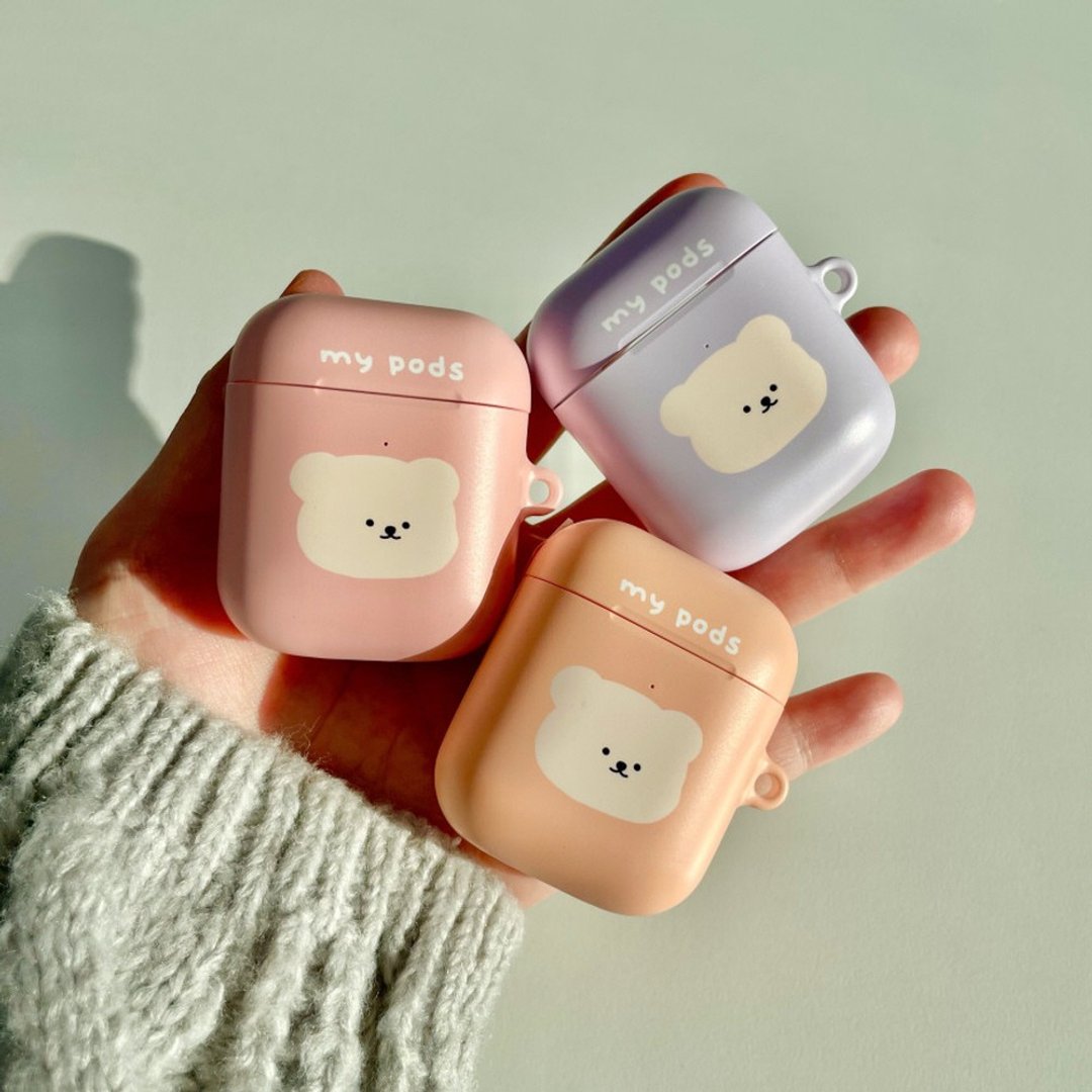 【韩国文创】栗子小熊 Airpods 1/2 保护套(钥匙圈加购) - 耳机收纳 - 塑料 多色