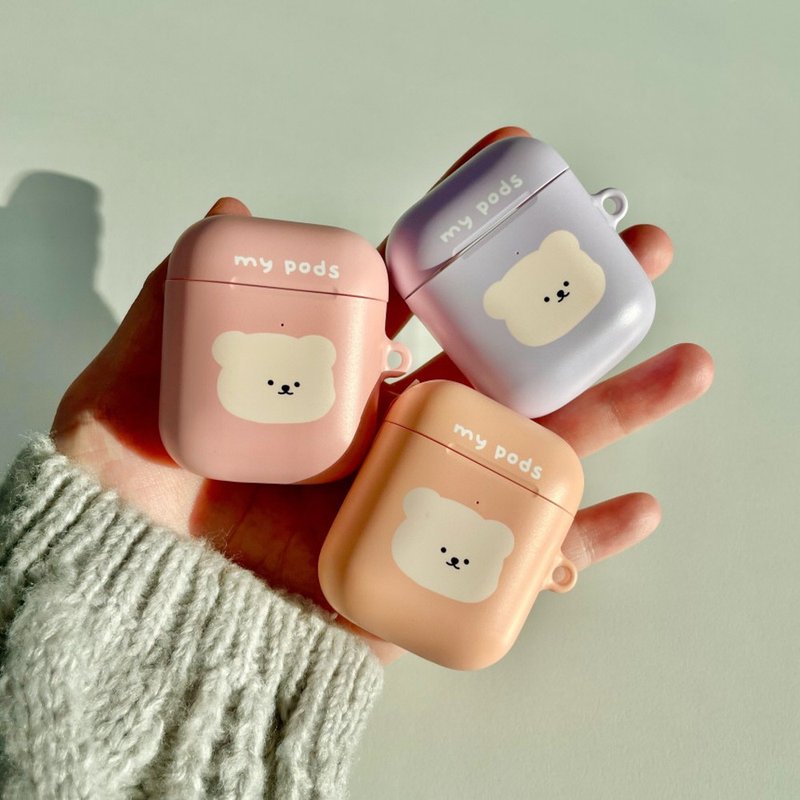 【韩国文创】栗子小熊 Airpods 1/2 保护套(钥匙圈加购) - 耳机收纳 - 塑料 多色
