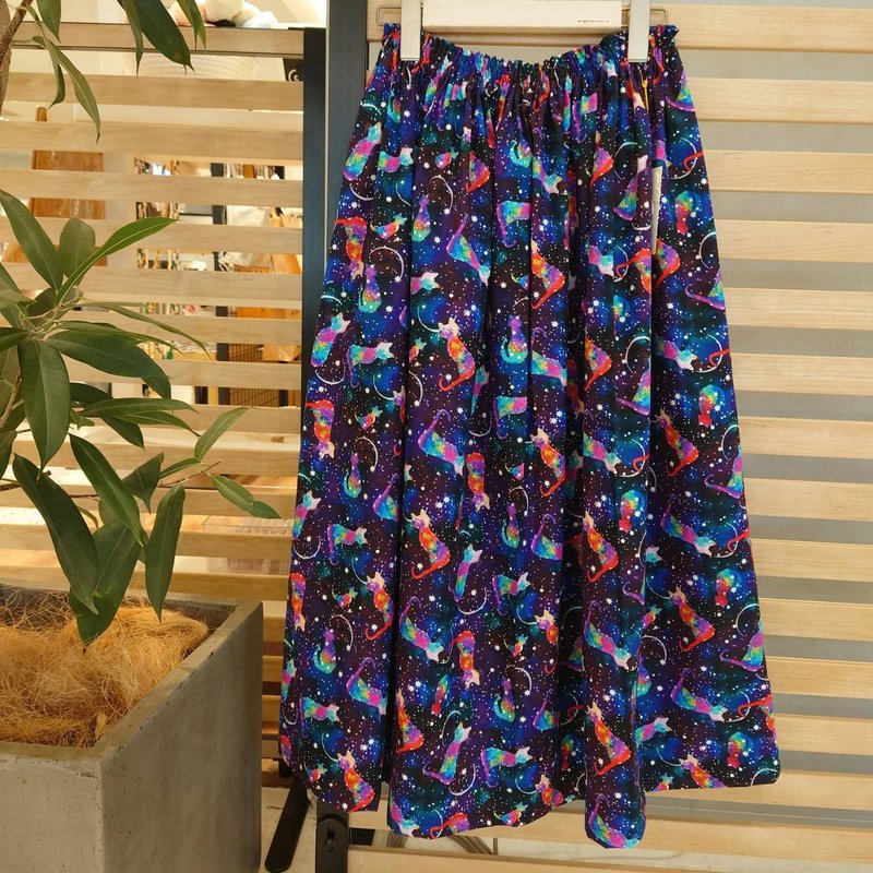 太空月猫快乐裙海军蓝/美国棉，日本制，100%纯棉，均码 - 裙子 - 棉．麻 蓝色