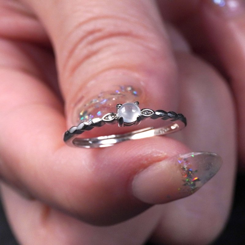 冰种翡翠蛋面戒指 925纯银 | 天然缅甸玉翡翠A货 | 送礼 - 戒指 - 玉石 透明