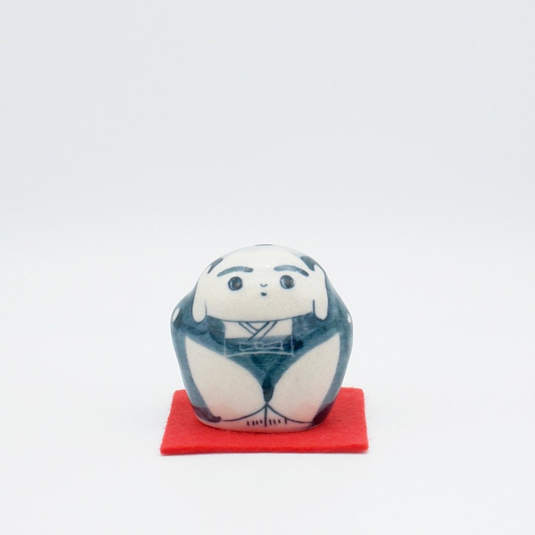 Handmade ceramic doll Fukusuke M size - 摆饰 - 陶 白色