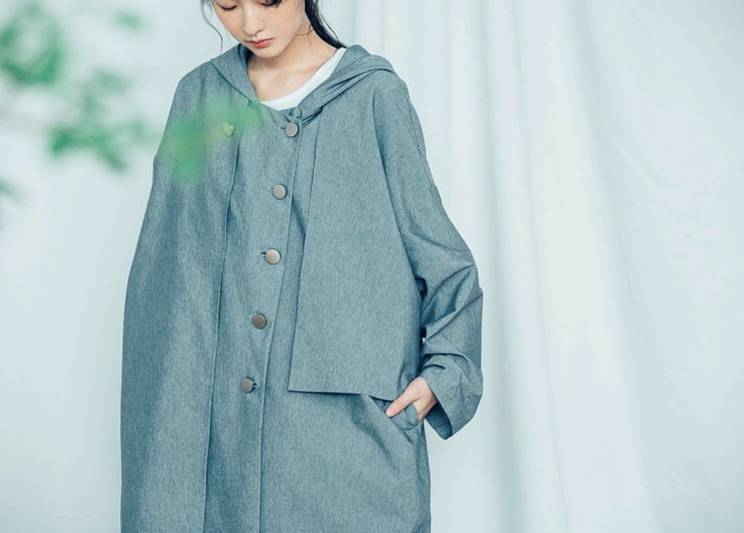 错视 不对称长版风衣 (黑/灰) Organic Cotton & Recycle - 男装外套 - 棉 灰色