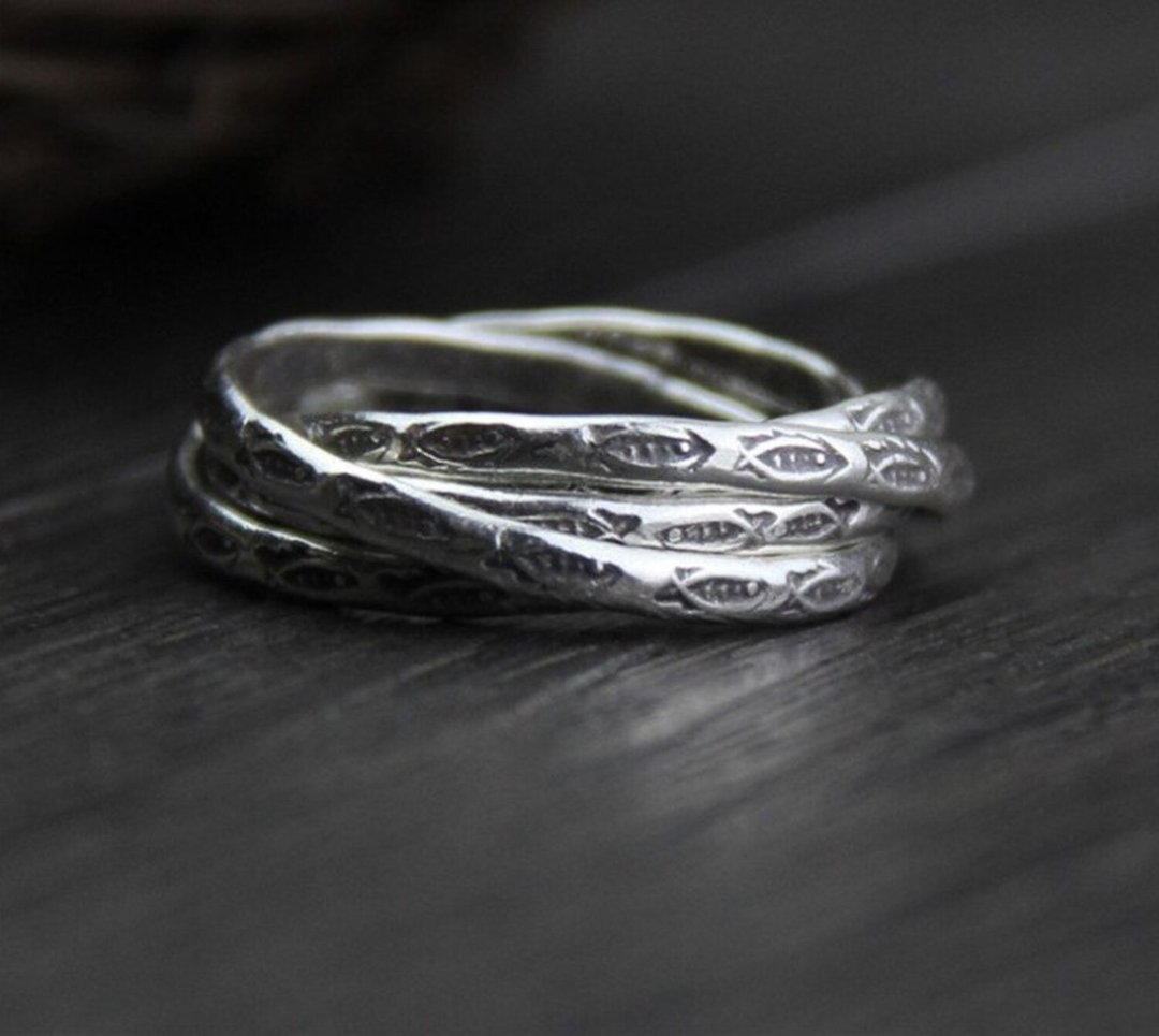 Real S999 Silver Engraved Fishes Totem Women Finger Rings Personalized Multi - 戒指 - 纯银 银色