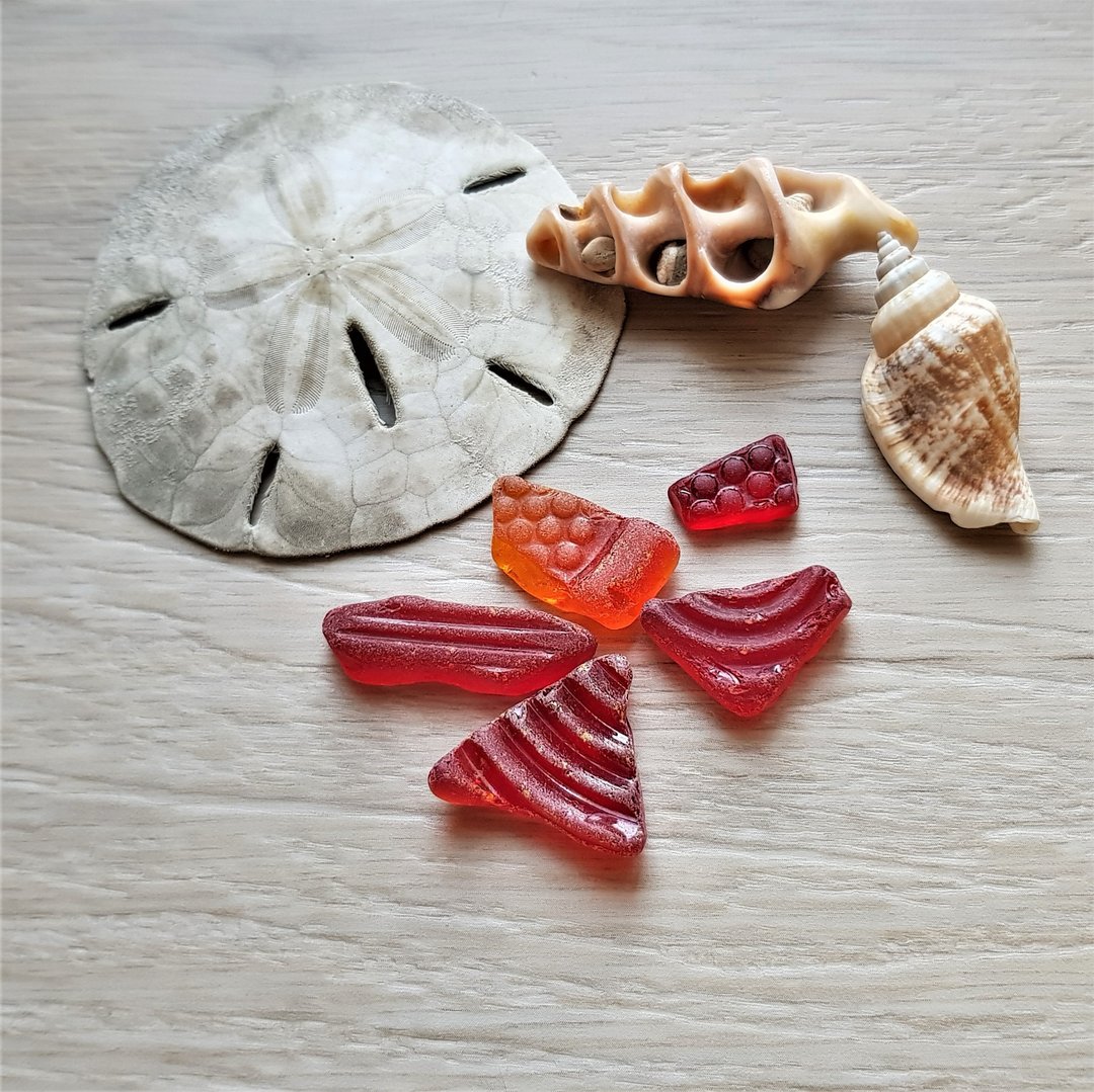 海玻璃珠 不规则玻璃珠 - 其他 - 玻璃 红色