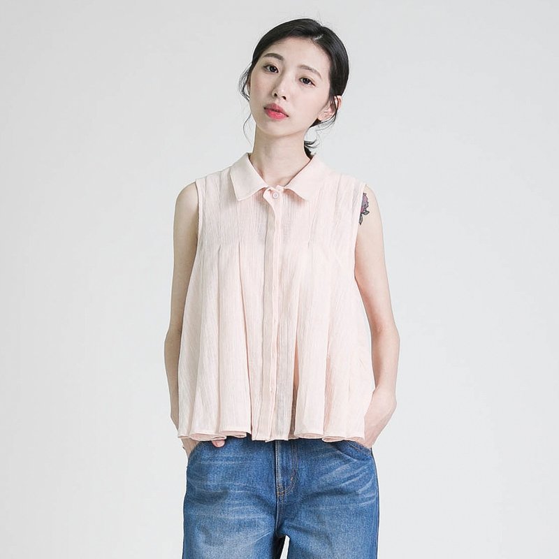 Intention 初衷伞褶背心_8SF007_粉肤 - 女装背心 - 棉．麻 粉红色