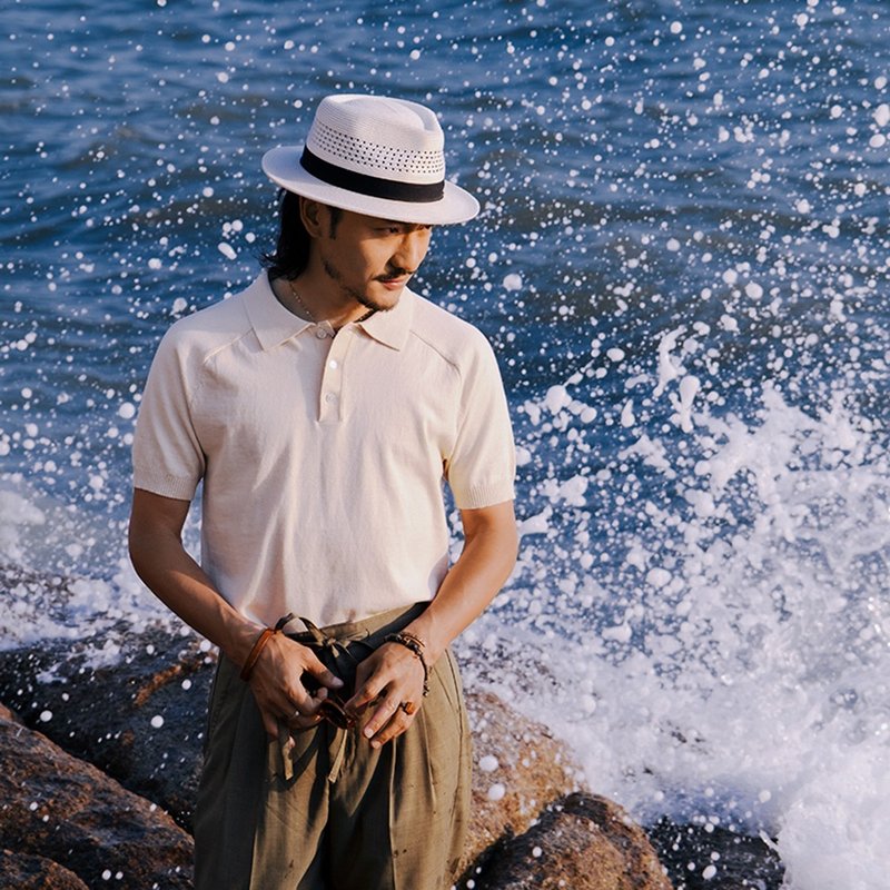 SOARIN英伦复古翻领针织POLO衫(2522P30) - 男装针织衫/毛衣 - 棉．麻 白色