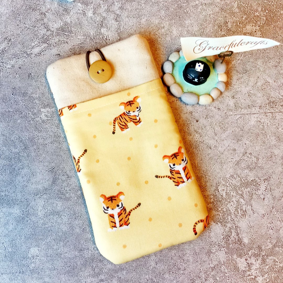 定制化电话包 手机袋 手机保护布套例如 iPhone Samsung - 小老虎 (P-276) - 手机壳/手机套 - 棉 黄色