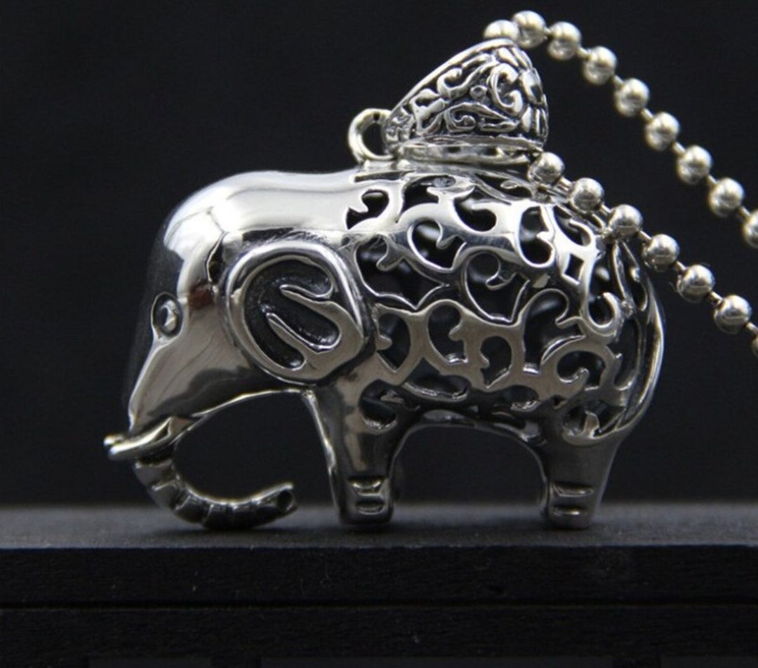 Real S 925 Sterling Silver Elephant Pendant Necklace without Chain Lovely Thai - 长链 - 纯银 银色