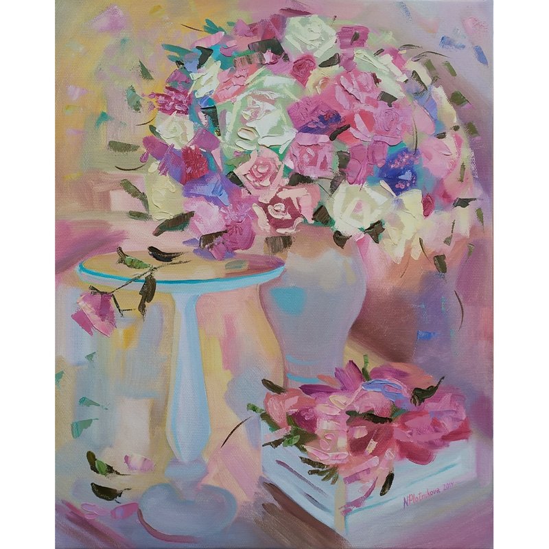 Rose painting Flower Original Art Floral Artwork oil painting on canvas - 海报/装饰画/版画 - 其他材质 多色