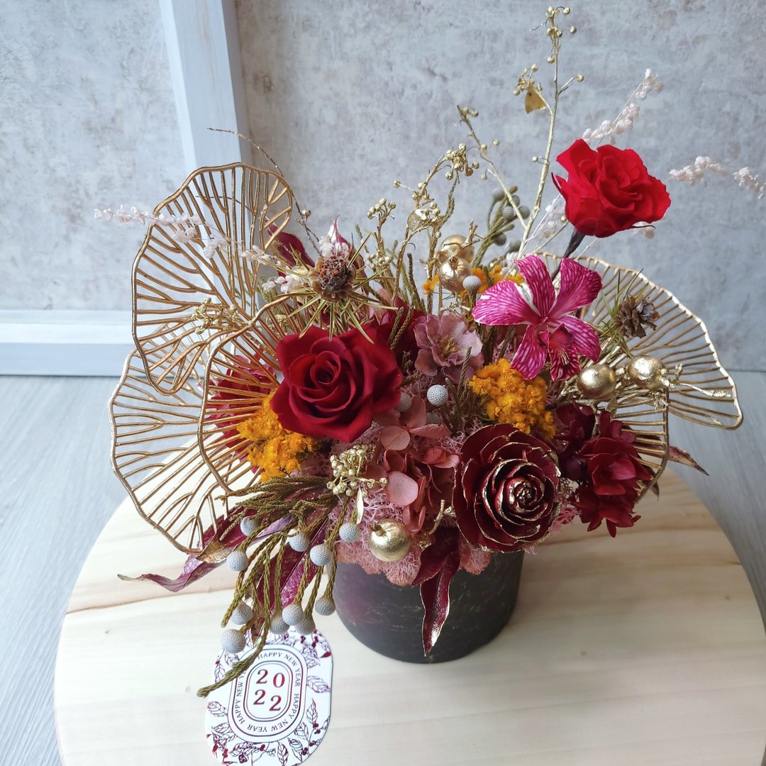 新春盆花 红金色 花开富贵款 不凋花 永生花 喜气 新年 - 干燥花/捧花 - 植物．花 红色