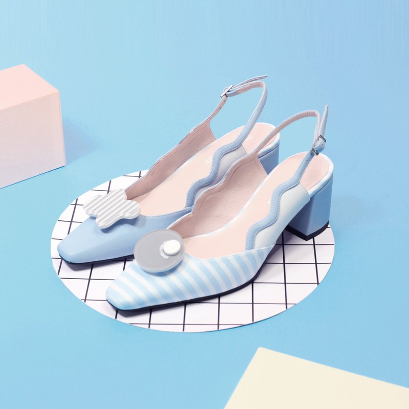 | HOA | 小方头鸳鸯后抽带高粗跟鞋 | 粉蓝色 | 5449 | - 高跟鞋 - 人造皮革 蓝色