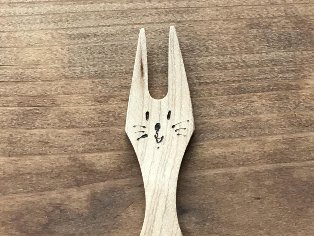 Nyanko Fork Cat cat Wooden Wood Maple - 筷子/筷架 - 木头 