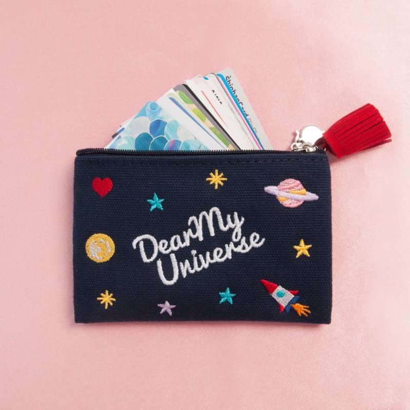 Universe pattern mini pouch 宇宙图腾迷你化妆包 - 化妆包/杂物包 - 棉．麻 蓝色