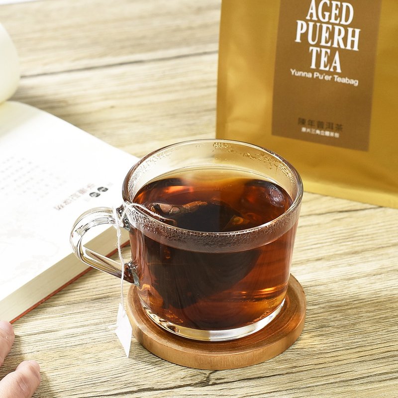 陈年普洱茶包 - 极低/无咖啡因, 高品质甩油茶轻松泡 - 茶 - 塑料 金色