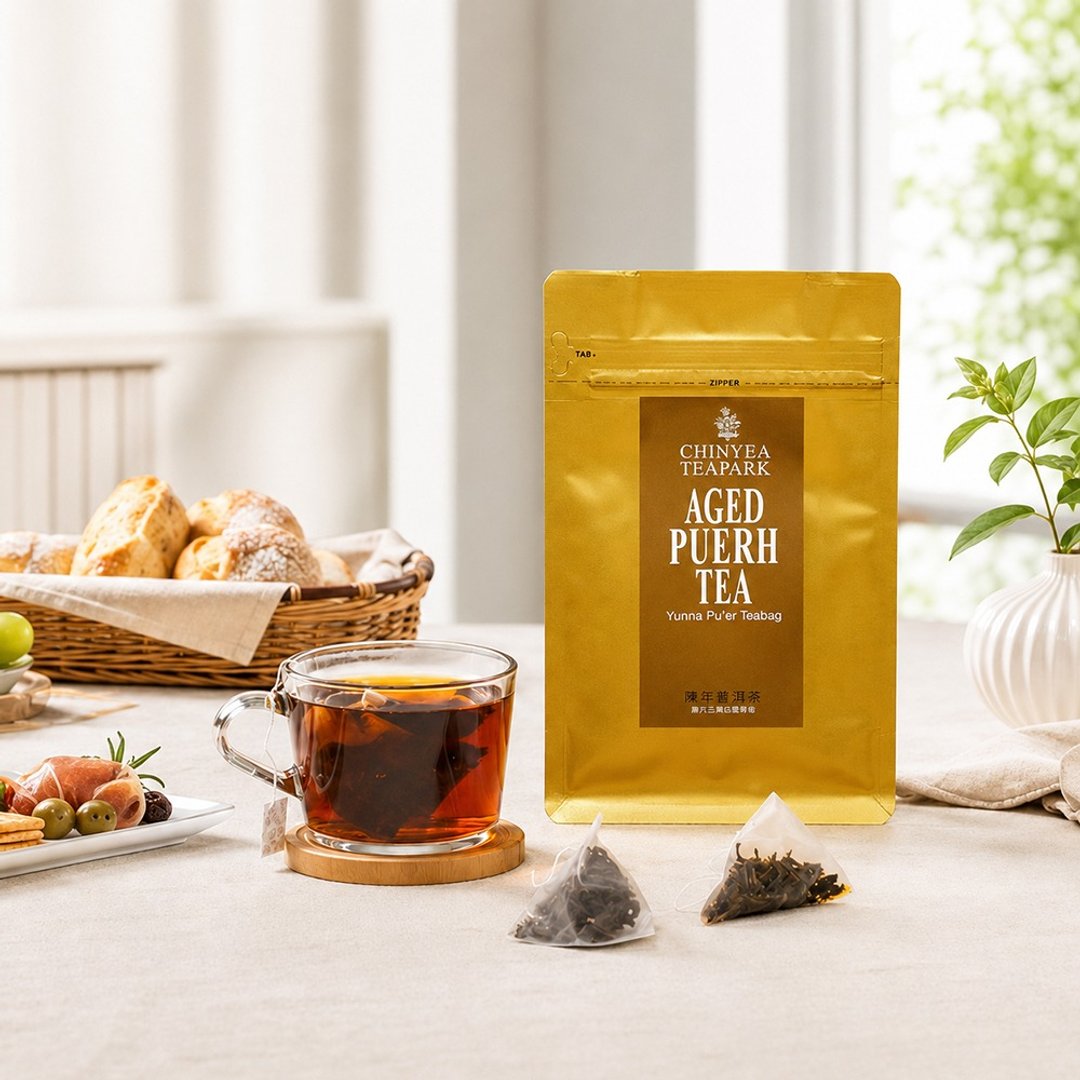 陈年普洱茶包－云南熟普洱・台湾干仓・原叶三角茶包 - 茶 - 塑料 金色