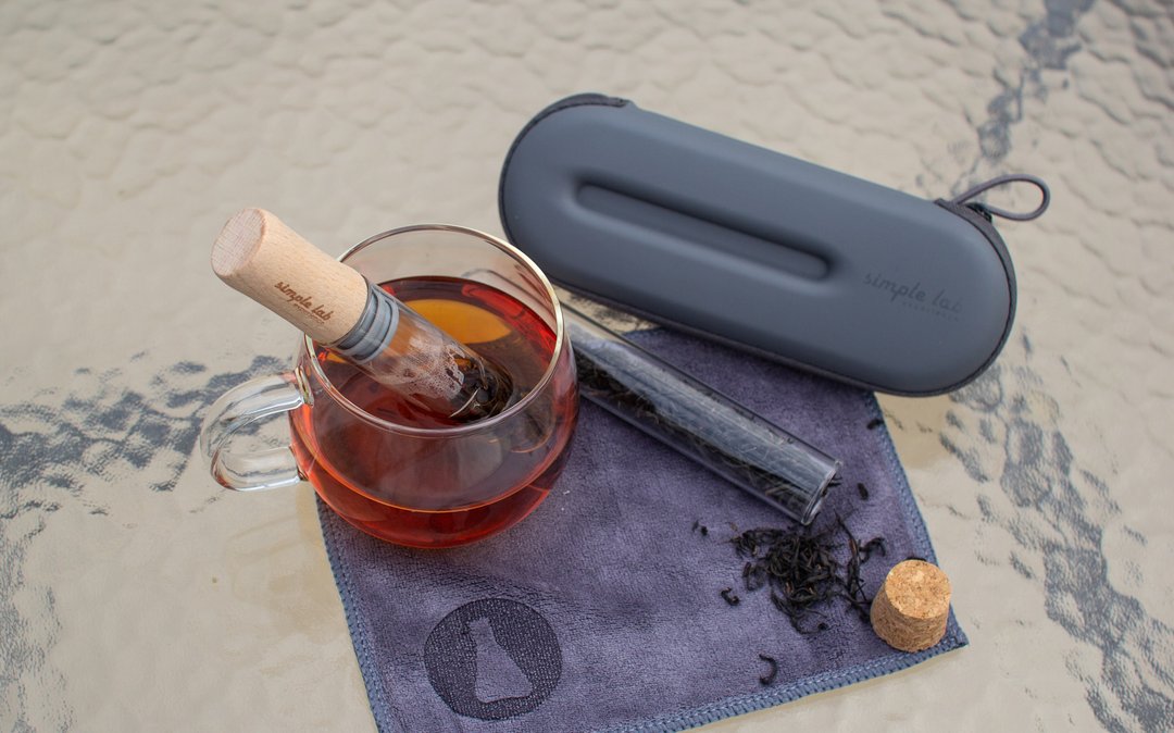 【全城走塑】- ELIXIR旅行套装连茶叶筒和茶巾及玻璃泡茶棒 - 随行杯提袋/水壶袋 - 人造皮革 红色