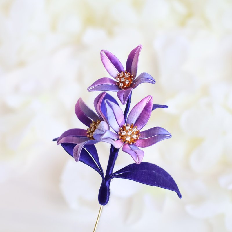 幻彩紫红 兰花 百合花 胸针 - 胸针 - 丝．绢 紫色