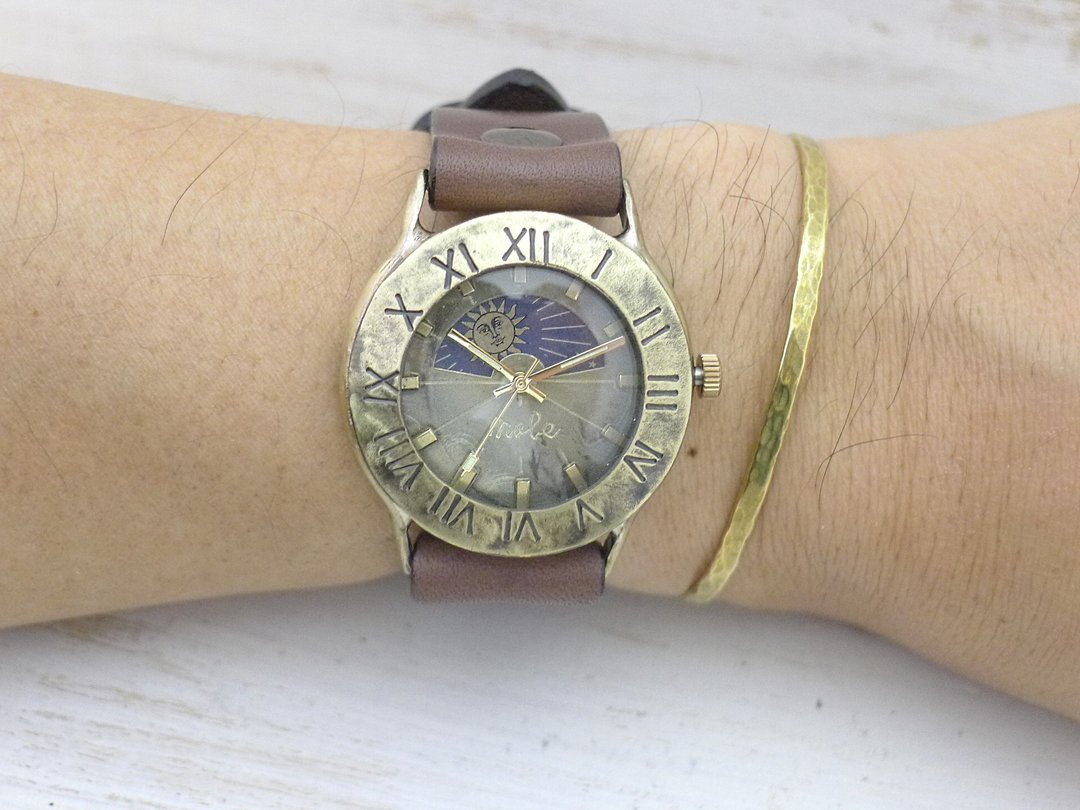 Explorer-JB2-S&M Roman Numeral 36mmBrass Sun&Moon Handmade Clock JUM65S&M Rome - 女表 - 铜/黄铜 金色