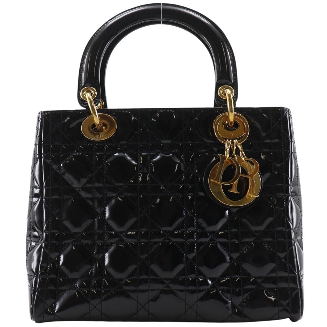 【日本直送】Christian Dior CD Lady Dior 中型款 手提包 藤格纹 漆皮 黑色 女性【二手】 - 手提包/手提袋 - 真皮 黑色