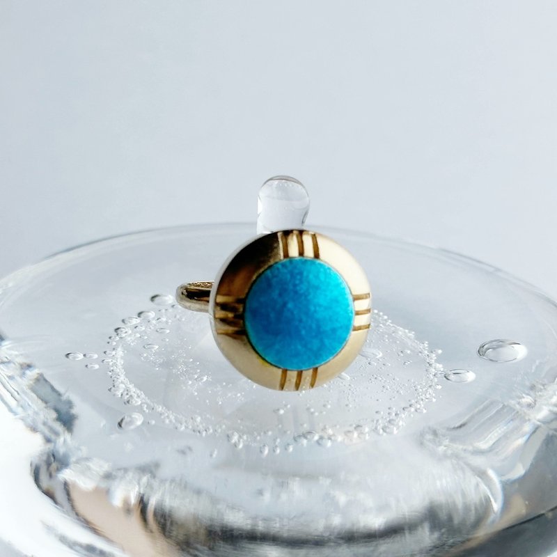 Gold [Sky Blue] Cloisonne ware ring Pure silver cloisonne - 戒指 - 其他材质 蓝色