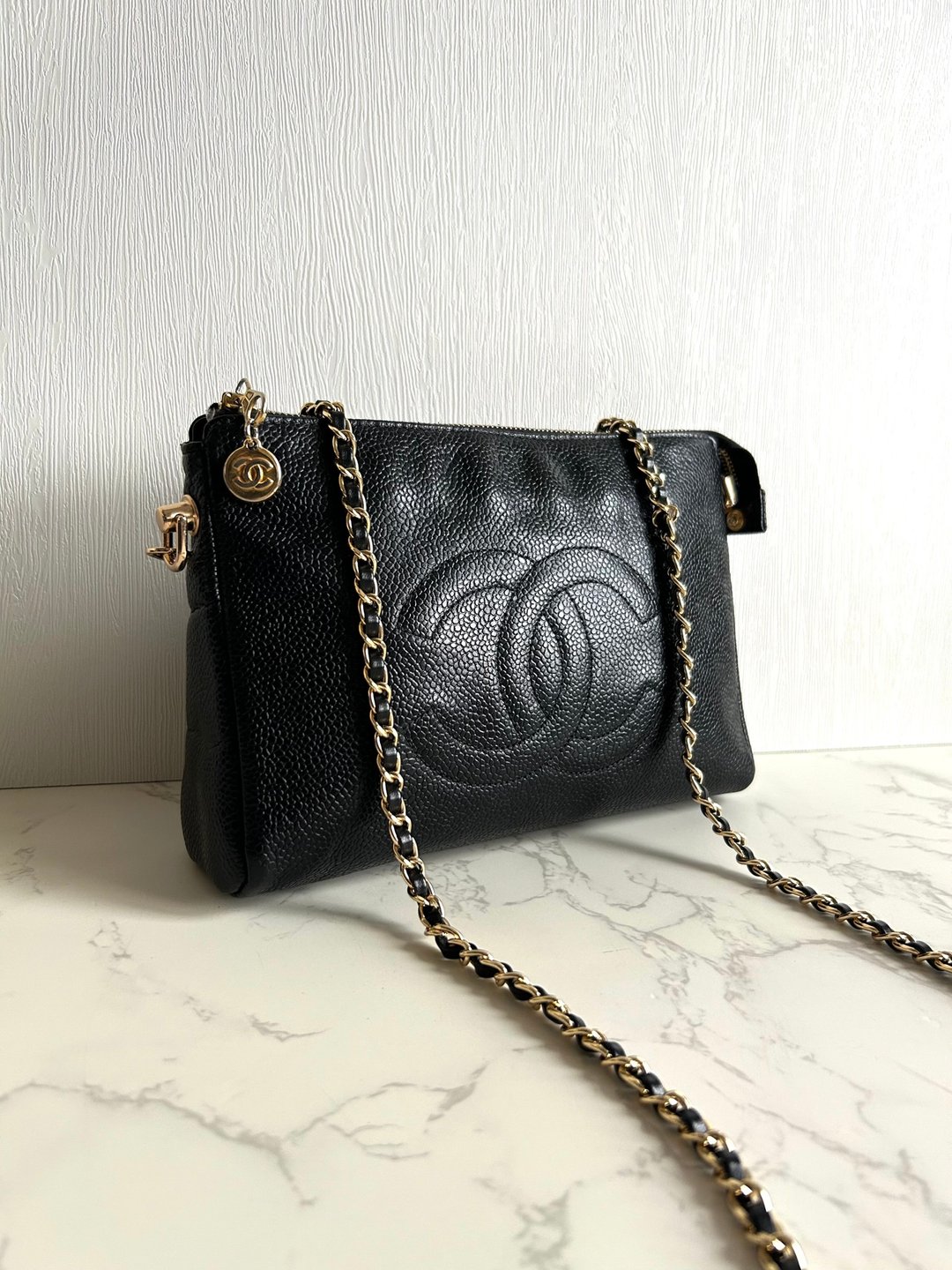 绝版古董包 Chanel 黑色鱼子酱皮革两用包 斜背包 侧背包 单肩包 - 侧背包/斜挎包 - 真皮 黑色